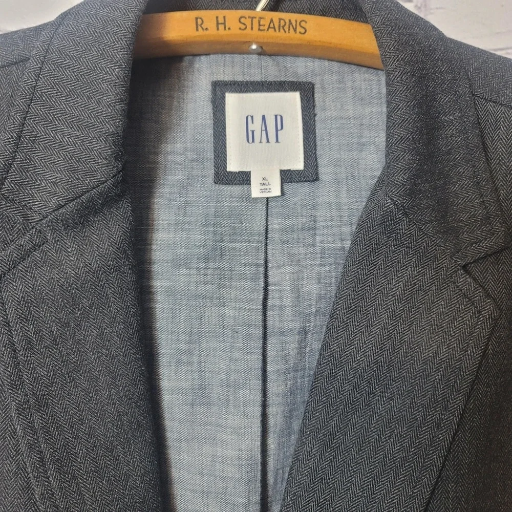 Gap Blazer Mens XL Tall Gray Herringbone‎ Cotton Blend Sport Coat Jacket Denim